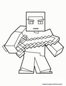 Minecraft kolorowanki - pokoloruj kultową postać która trzyma miecz