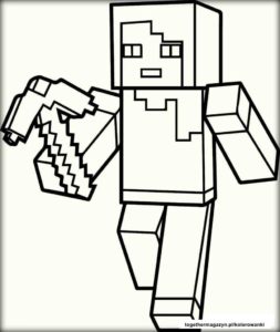 kolorowanki Minecraft - pokoloruj jak Alex idzie z kilofem!
