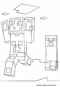 Kolorowanka Minecraft - pokoloruj Steva uciekającego przed Creeperem