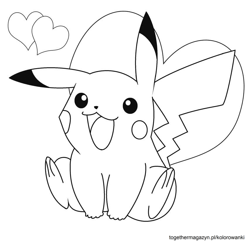 Kolorowanki Pokemon - pobierz i koloruj za darmo Pikachu i serduszka