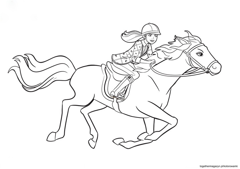 Kolorowanki konie - pobierz za darmo i pokoloruj Barbie jadącą na koniu
