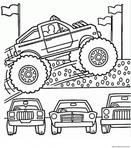 Kolorowanki samochody - pobierz i pokoloruj za darmo Monster Trucka na pokazach