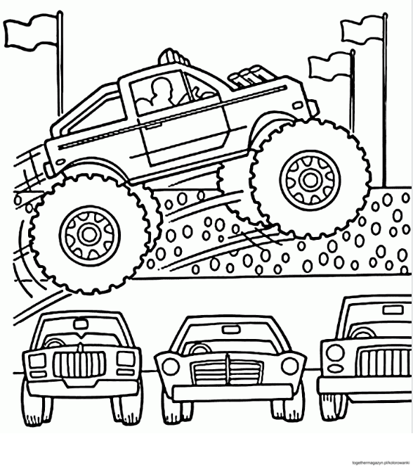 Kolorowanki samochody - pobierz i pokoloruj za darmo Monster Trucka na pokazach