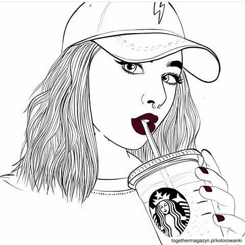 Kolorowanki Dziewczyny Tumblr - pokoloruj dziewczynę pijącą kawę