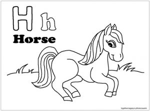 Kolorowanki konie - konik i litera h jak horse do kolorowania