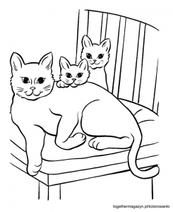 Kolorowanki koty - pobierz i pokoloruj kotkę z dwoma kociętami