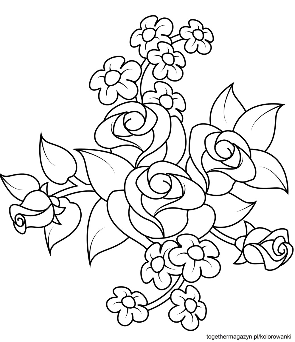 Kwiaty kolorowanki do druku - pobierz i pokoloruj bukiet róż
