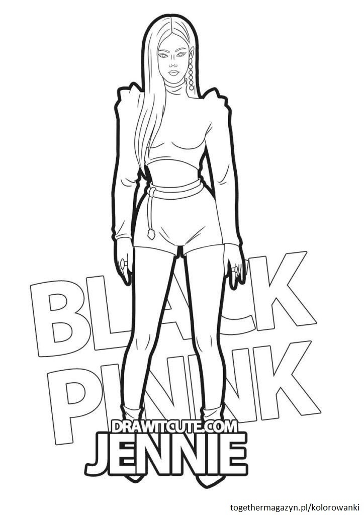 kolorowanki do druku dla dziewczyn - pokoloruj kpop Jennie z Blackpink