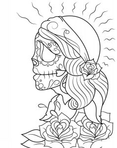 kolorowanki do druku dla dziewczyn - pokoloruj czaszkę i kwiaty