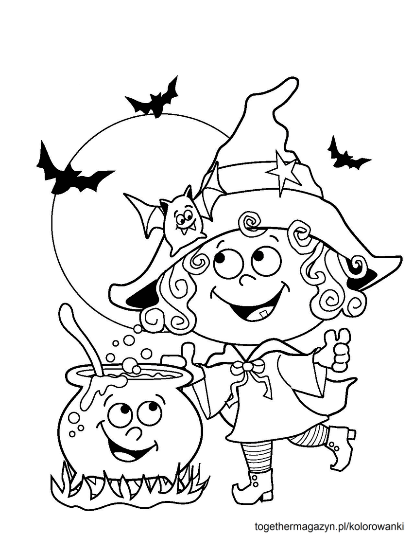 Kolorowanki Halloween - wydrukuj i pokoloruj za darmo małą wiedźmę na Halloween!