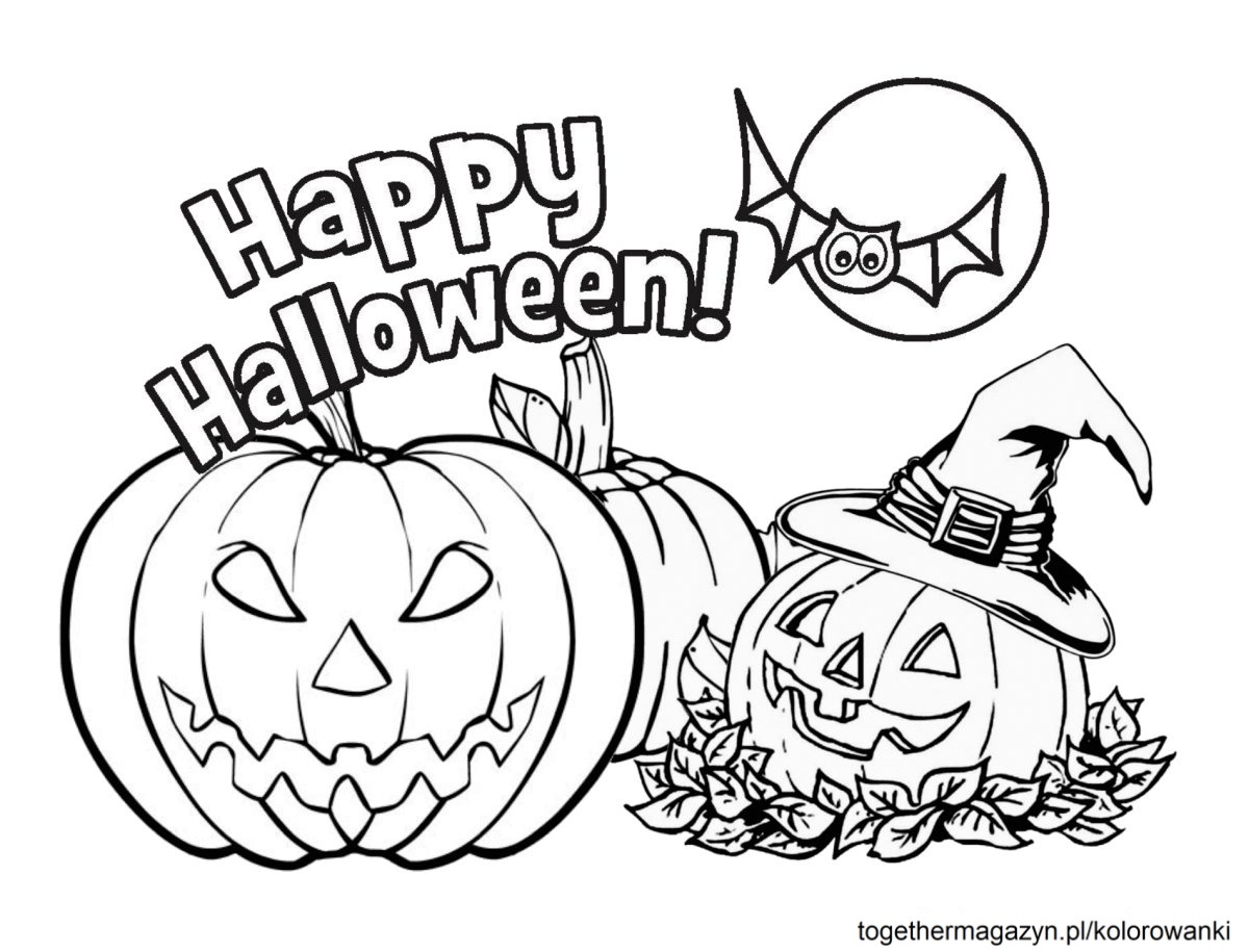 Kolorowanki Halloween - wydrukuj i pokoloruj za darmo dynię i napis na Halloween!