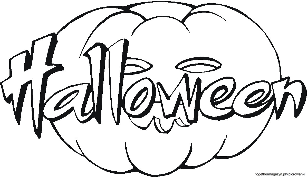 Kolorowanki Halloween - wydrukuj i pokoloruj za darmo napis z dynią na Halloween!