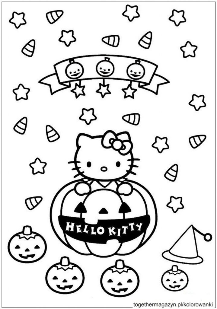 Kolorowanki Halloween - wydrukuj i pokoloruj za darmo Hello Kitty na Halloween!