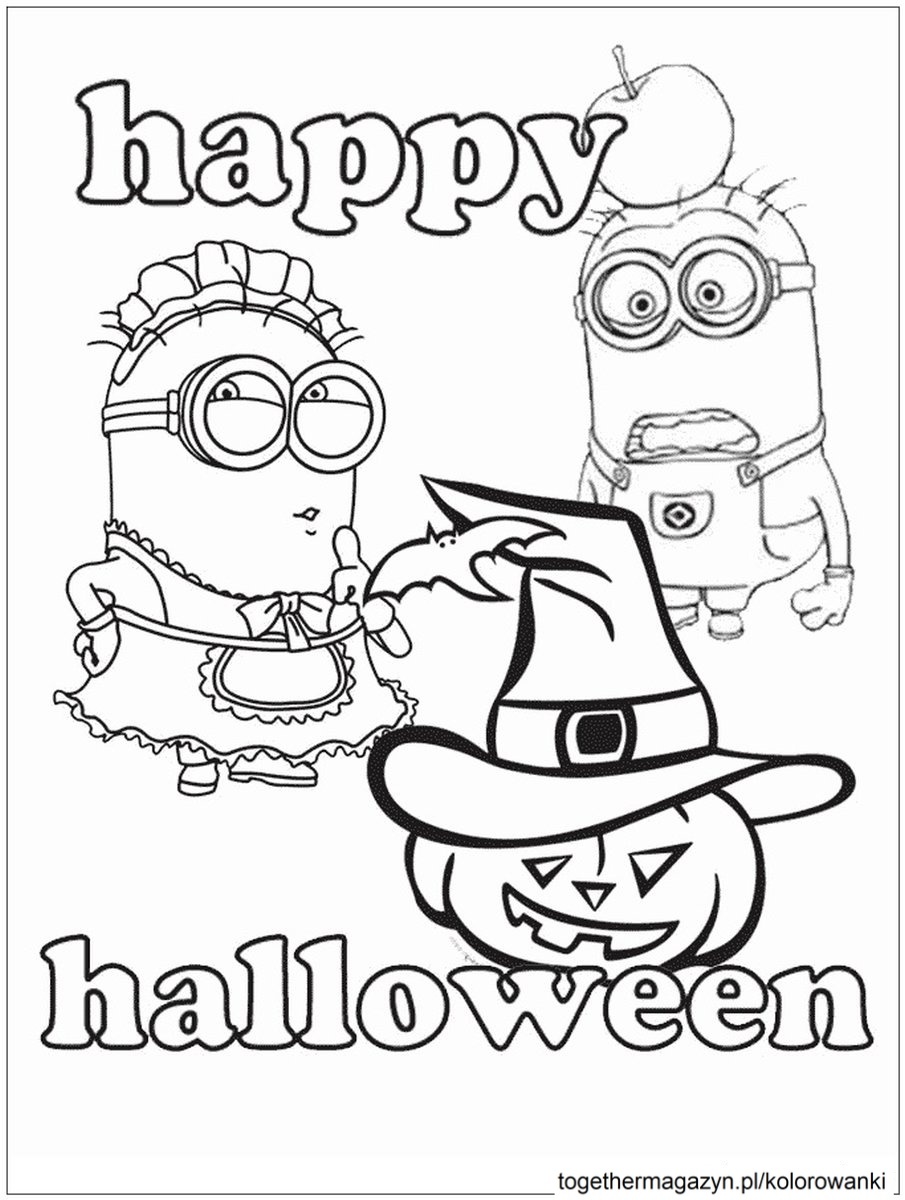 Kolorowanki Halloween - wydrukuj i pokoloruj za darmo Minionki na Halloween!
