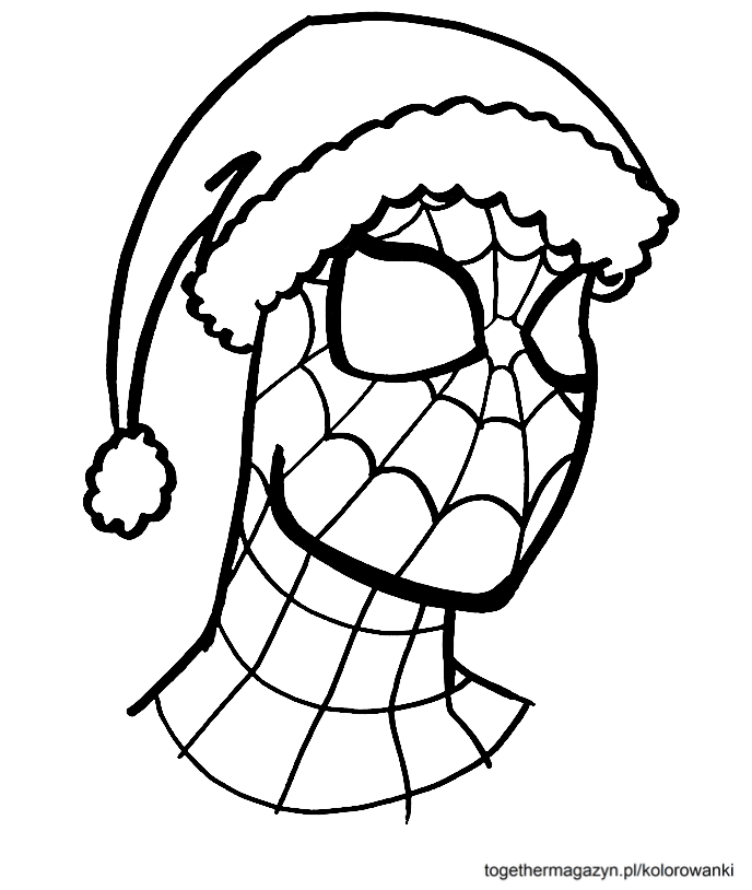 Kolorowanki świąteczne - pobierz za darmo i wydrukuj Spidermana w świątecznej czapce Mikołaja!