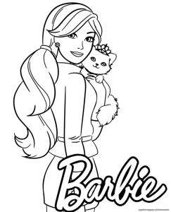 Barbie kolorowanka do druku - wydrukuj i pokoloruj za darmo śliczną Barbie z kotkiem
