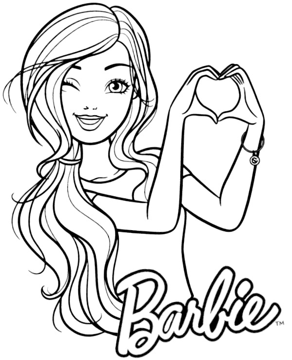 Barbie kolorowanka do druku - pobierz i pokoloruj za darmo Barbie pokazującą znak serduszka