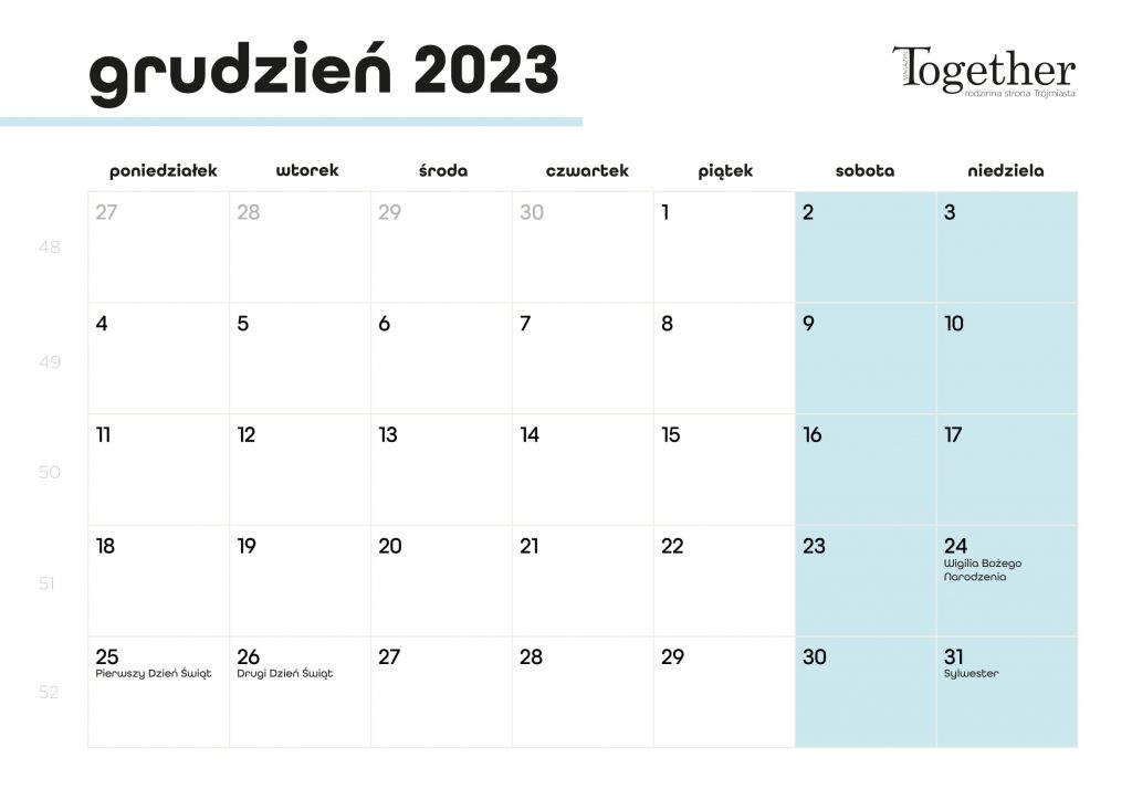 Kalendarz grudzień 2023 - pobierz i wydrukuj za darmo najlepszy kalendarz 2023 grudzień