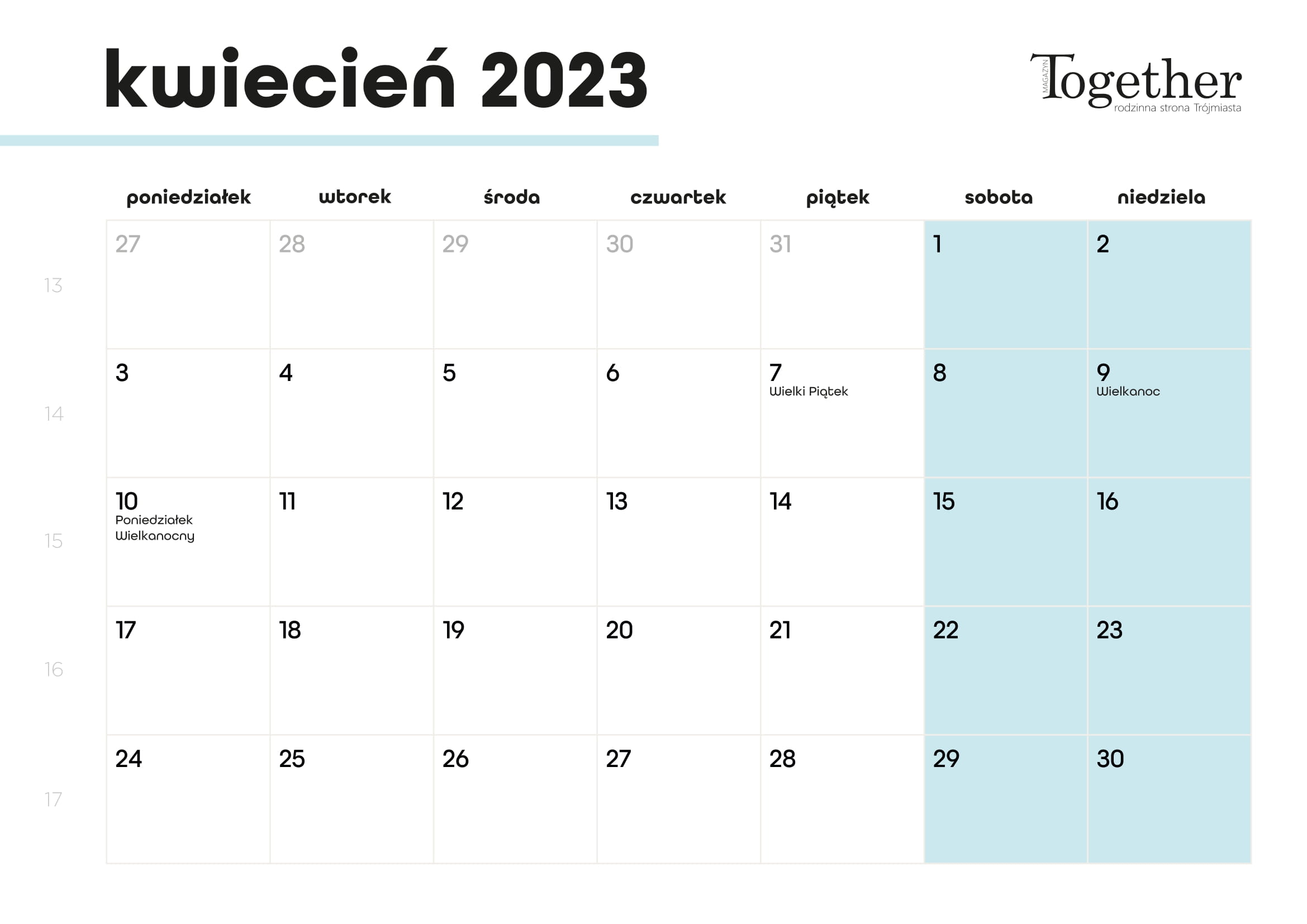 Kalendarz kwiecień 2023 - pobierz i wydrukuj za darmo najlepszy kalendarz 2023 kwiecień