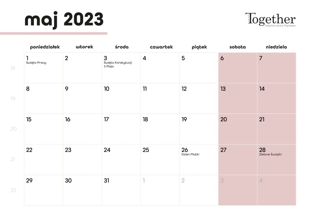 Kalendarz maj 2023 - pobierz i wydrukuj za darmo najlepszy kalendarz 2023 maj