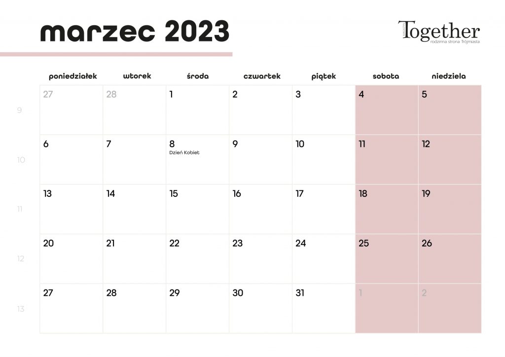 Kalendarz marzec 2023 - pobierz i wydrukuj za darmo najlepszy kalendarz 2023 marzec