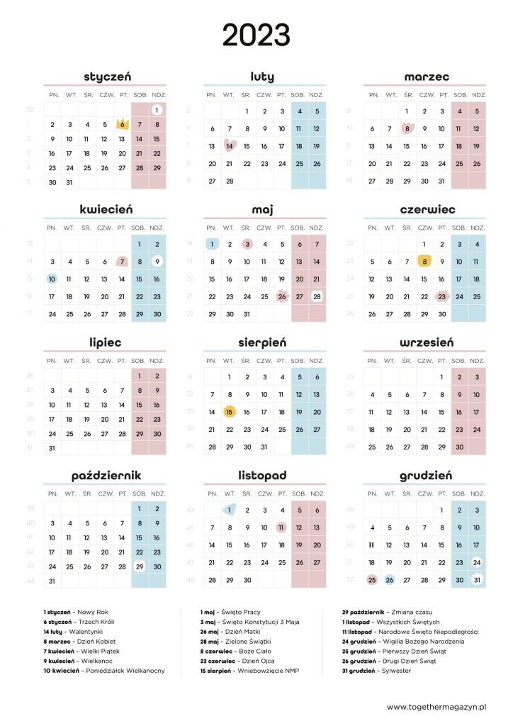 Kalendarz 2023 - pobierz i wydrukuj za darmo najlepszy pionowy kalendarz 2023