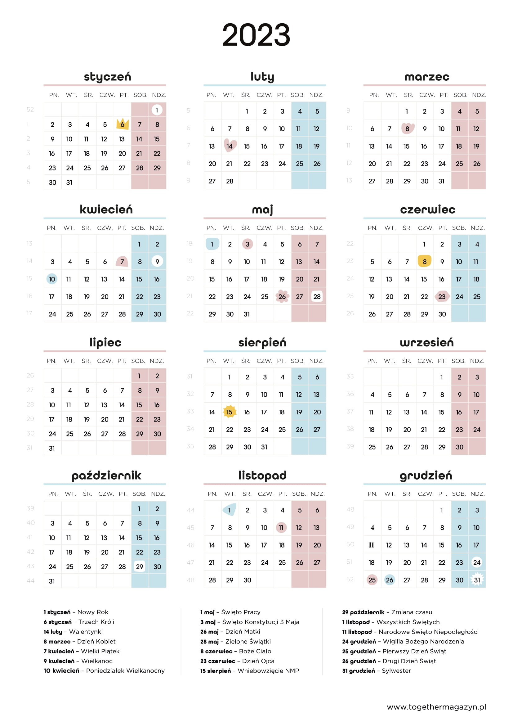 Kalendarz 2023 – pobierz za darmo kalendarz do druku