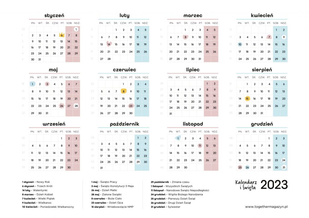 Kalendarz 2023 - pobierz i wydrukuj za darmo najlepszy poziomy kalendarz 2023