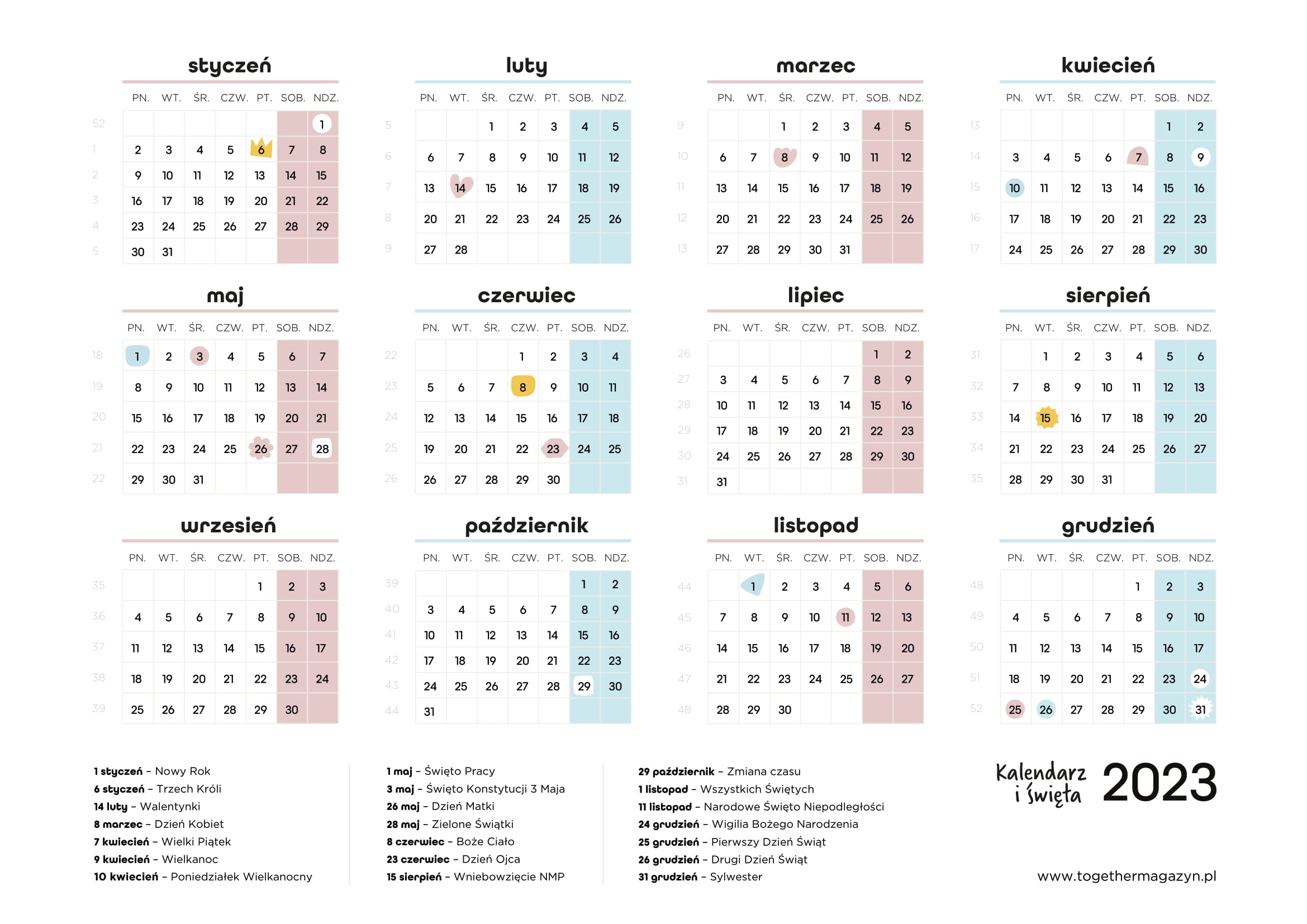 Kalendarz 2023 - pobierz i wydrukuj za darmo najlepszy poziomy kalendarz 2023