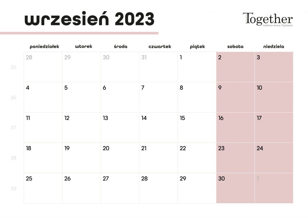 Kalendarz wrzesień 2023 - pobierz i wydrukuj za darmo najlepszy kalendarz 2023 wrzesień