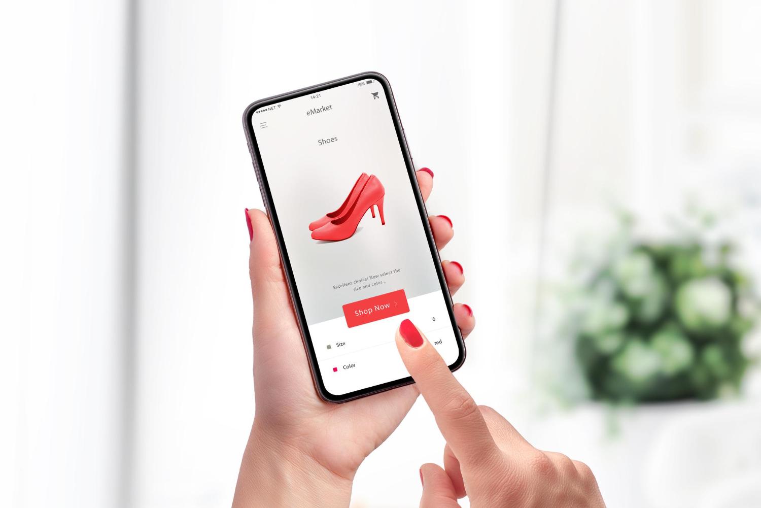 czerwone buty damskie w aplikacji sklepowej na smartfonie