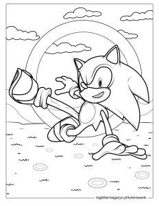 Kolorowanki Sonic - Sonic przeskakuje przez obręcz