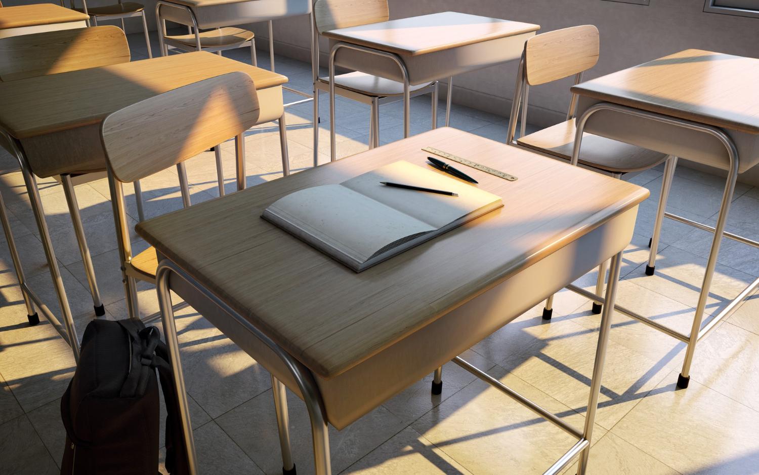 stoły szkolne w klasie