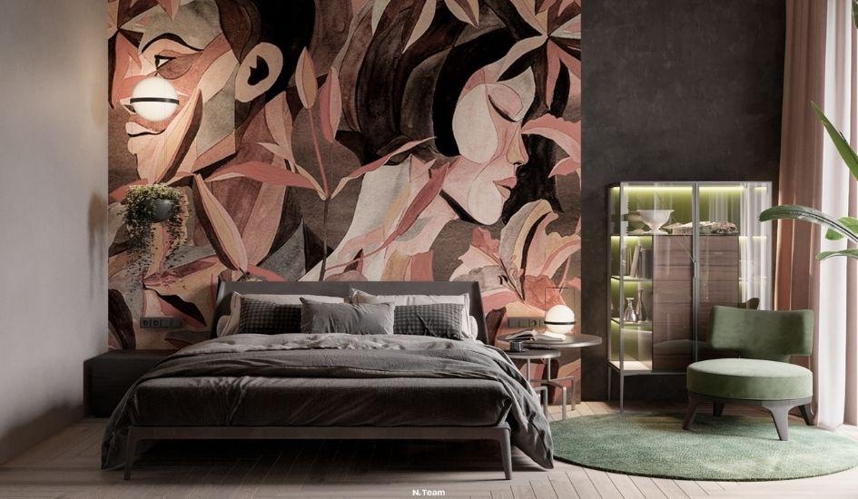 nowoczesna sypialnia z tapetą