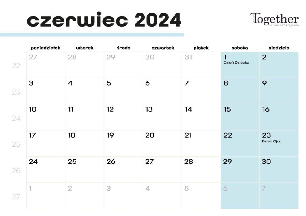 Kalendarz czerwiec 2024 - pobierz i wydrukuj za darmo najlepszy kalendarz 2024 czerwiec