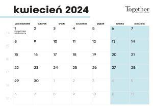 Kalendarz kwiecień 2024 - pobierz i wydrukuj za darmo najlepszy kalendarz 2024 kwiecień