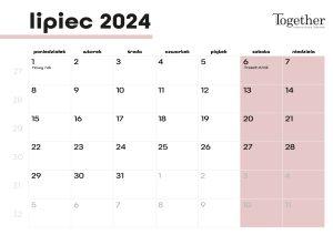 Kalendarz lipiec 2024 - pobierz i wydrukuj za darmo najlepszy kalendarz 2024 lipiec