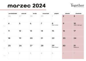 Kalendarz marzec 2024 - pobierz i wydrukuj za darmo najlepszy kalendarz 2024 marzec