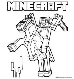 Kolorowanki Minecraft - nowa kolorowanka Minecraft na której jest rycerz na koniu