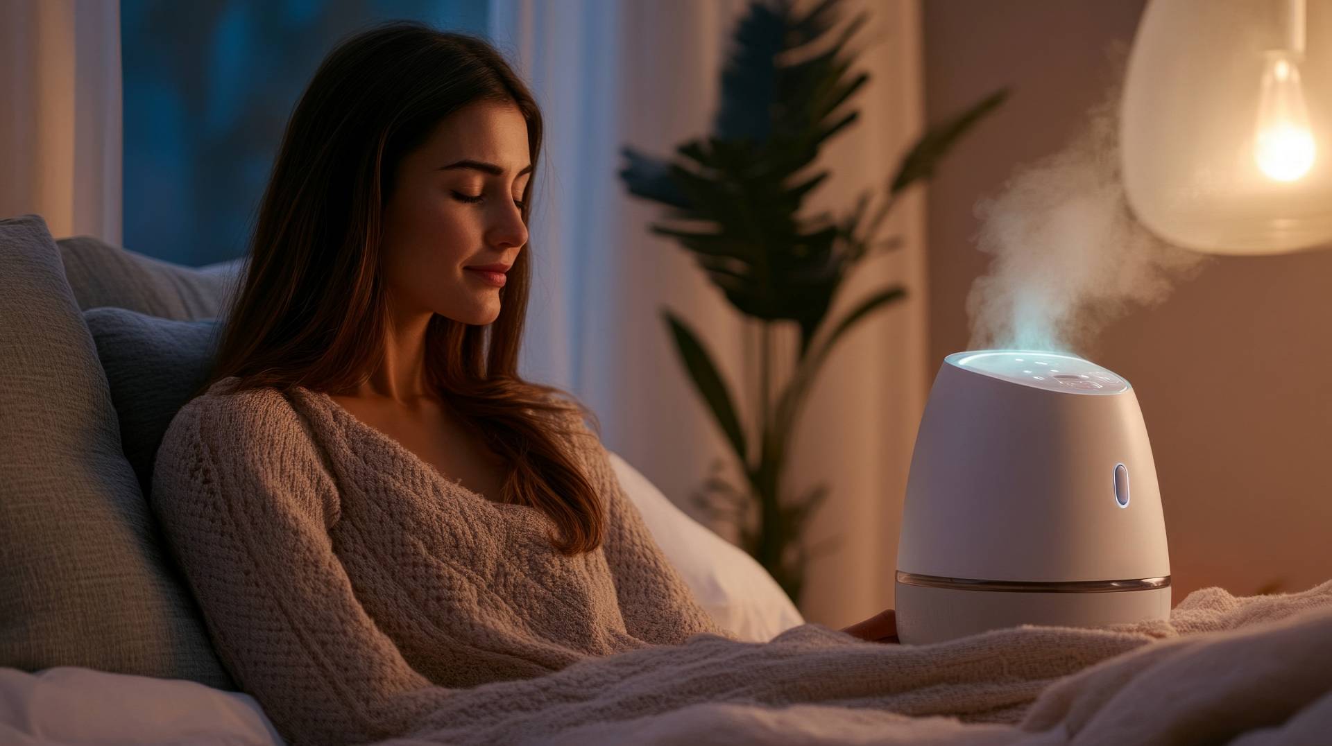 Enhancing comfort with a humidifier in a cozy bedroom during a c