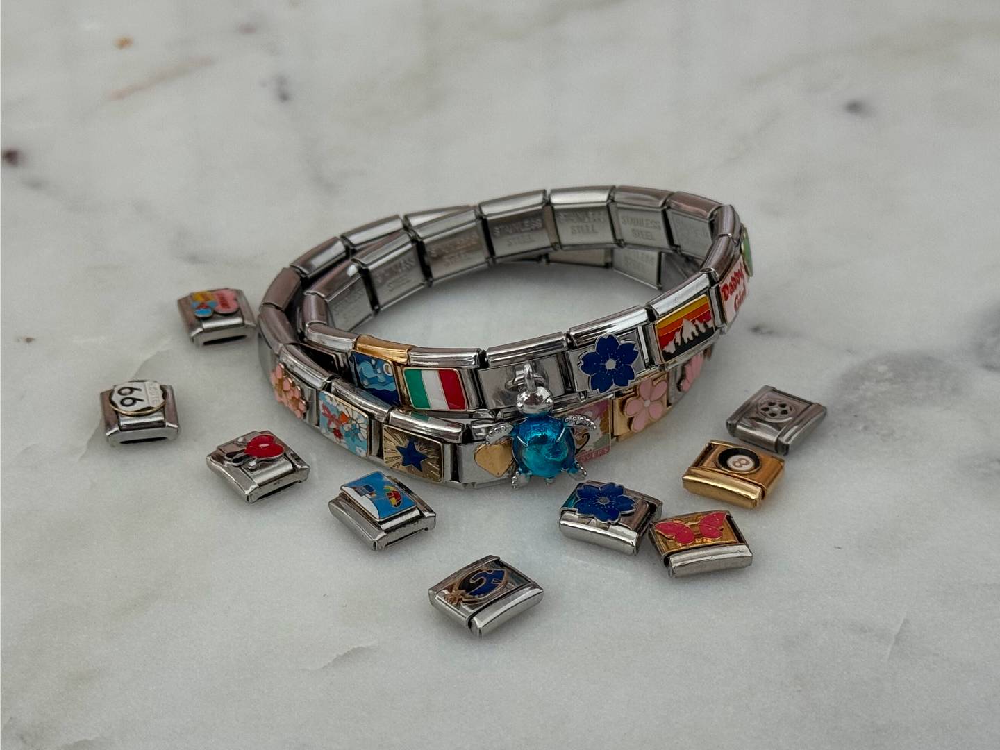 italian charm bracelets with charms and flag wp