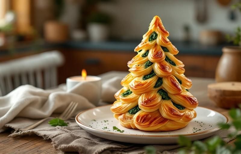 choinka z ciasta francuskiego ze szpinak