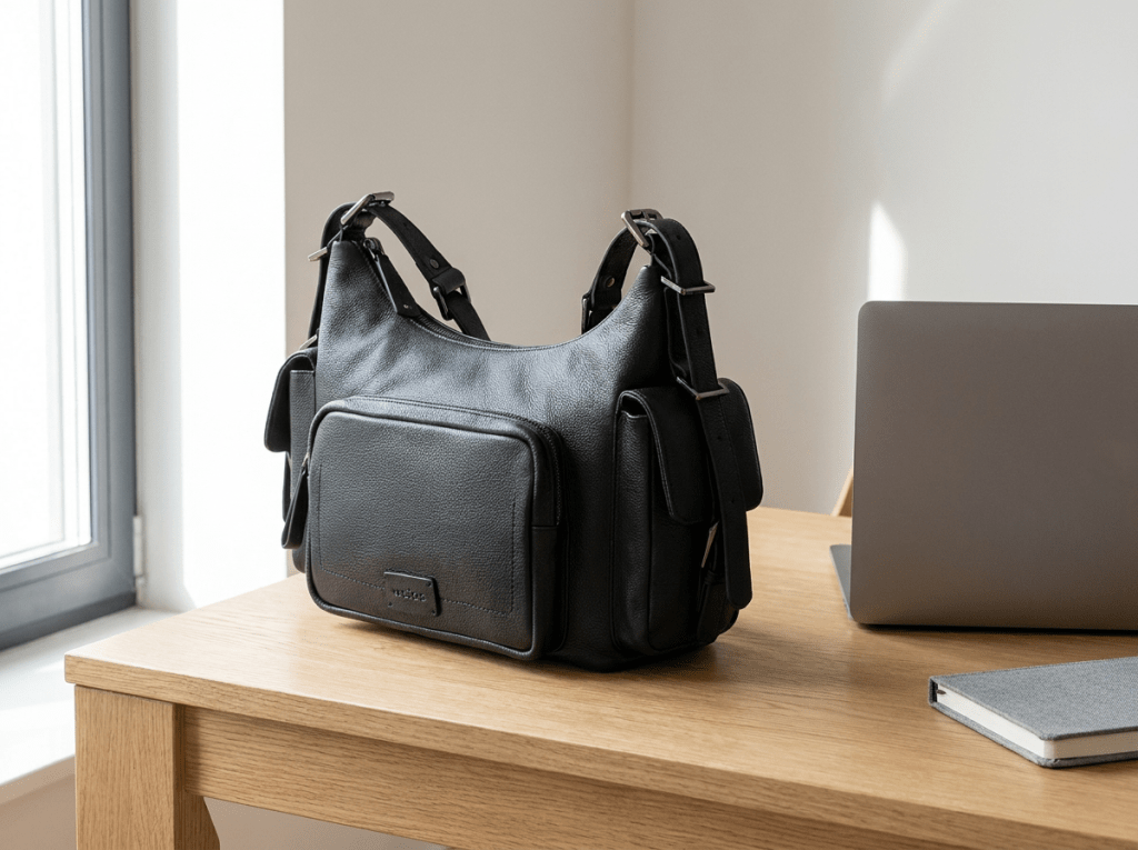 Czarna torebka typu shopper z przegrodą na laptopa idealna do biura